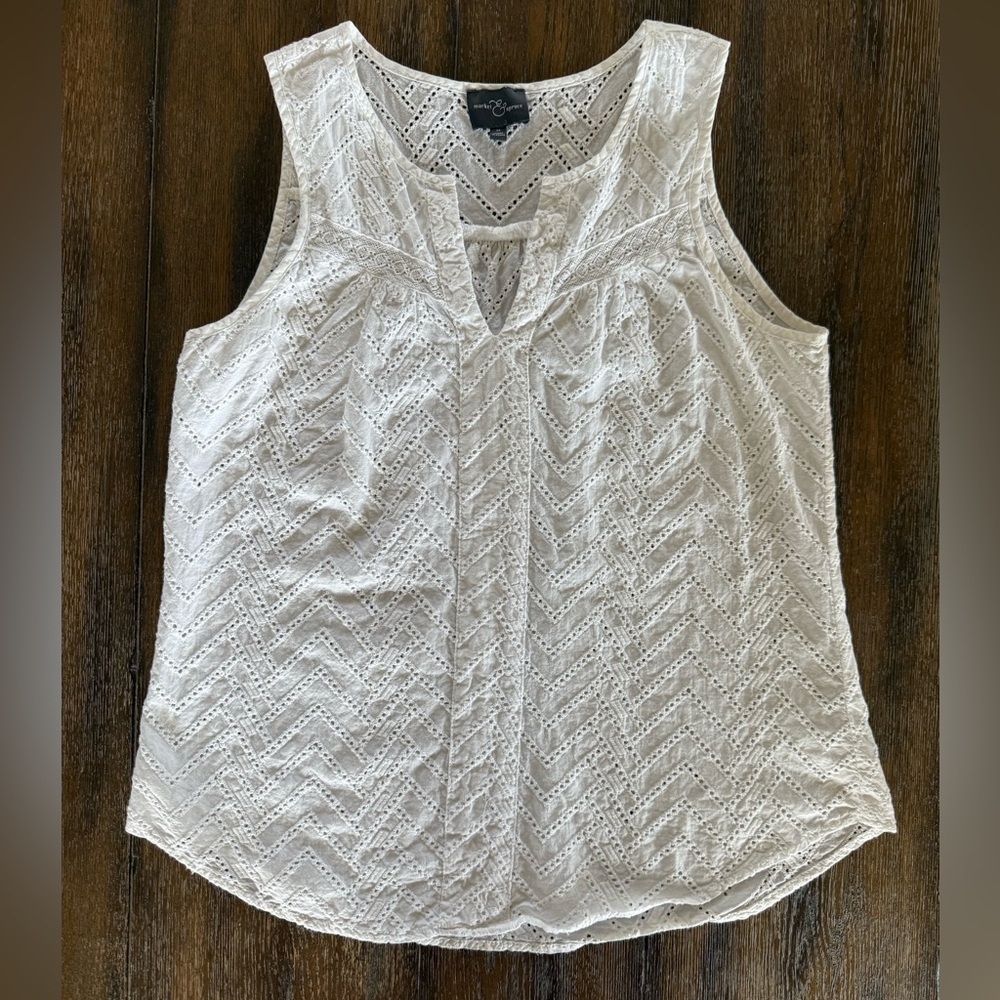 Market & Spruce Women’s White Cotton Eyelet Tank Top Shirt Size M